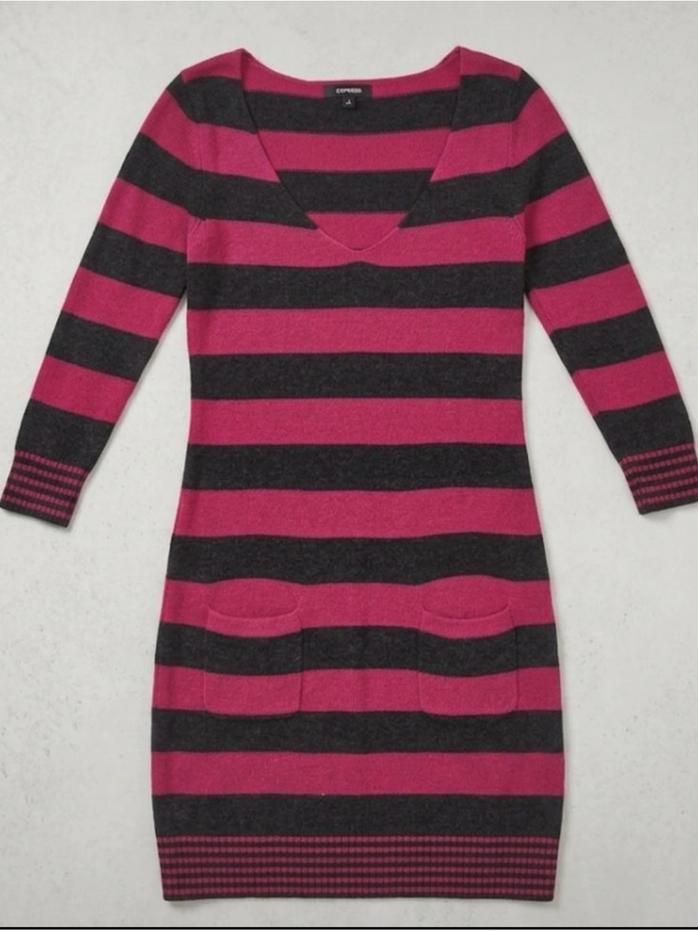 Express Magenta and Charcoal Striped V-Neck Tunic